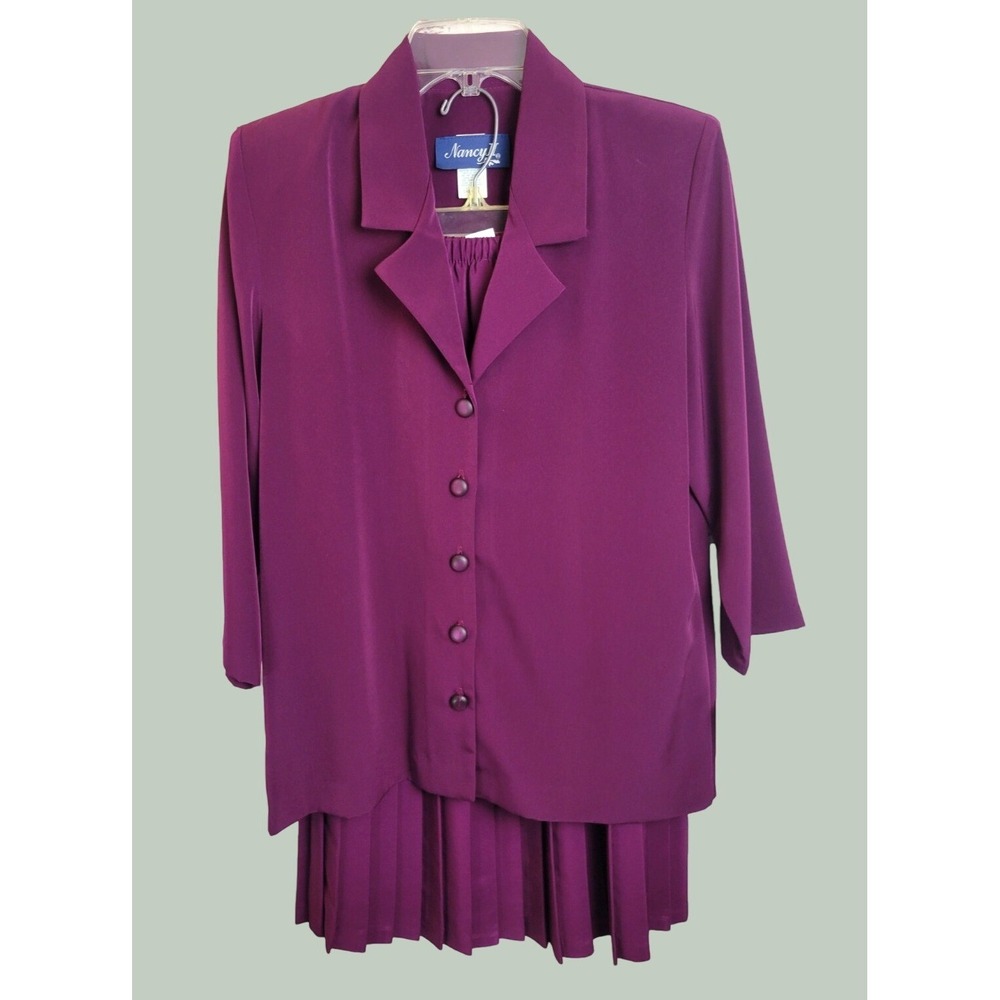 NOS Nancy II Skirt Suit Vtg 90s Professional Career Pleated Minimalist Purple 8